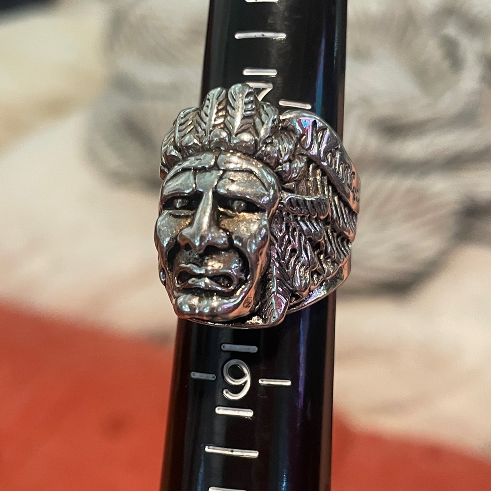 Silver Native American Chief Ring - image 8